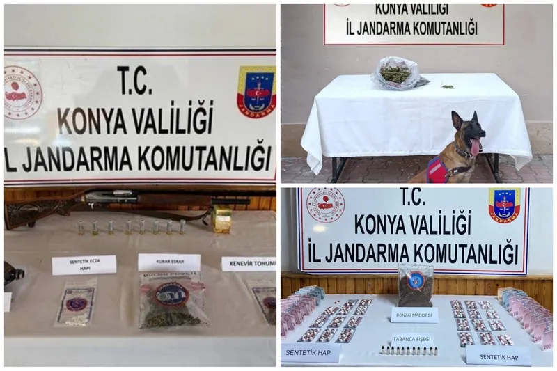 Konya’da Jandarma’dan uyuşturucu ve silah operasyonu: 3 farklı noktaya baskın