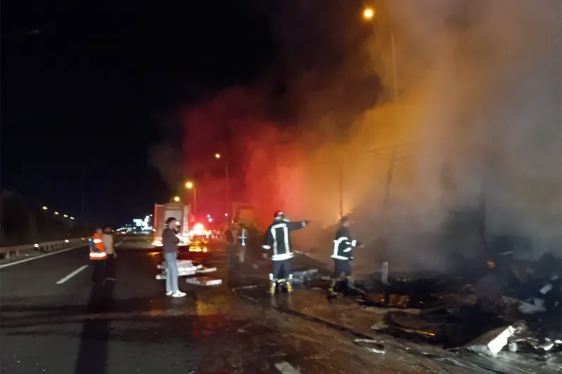 Şanlıurfa’da televizyon yüklü tır alev aldı