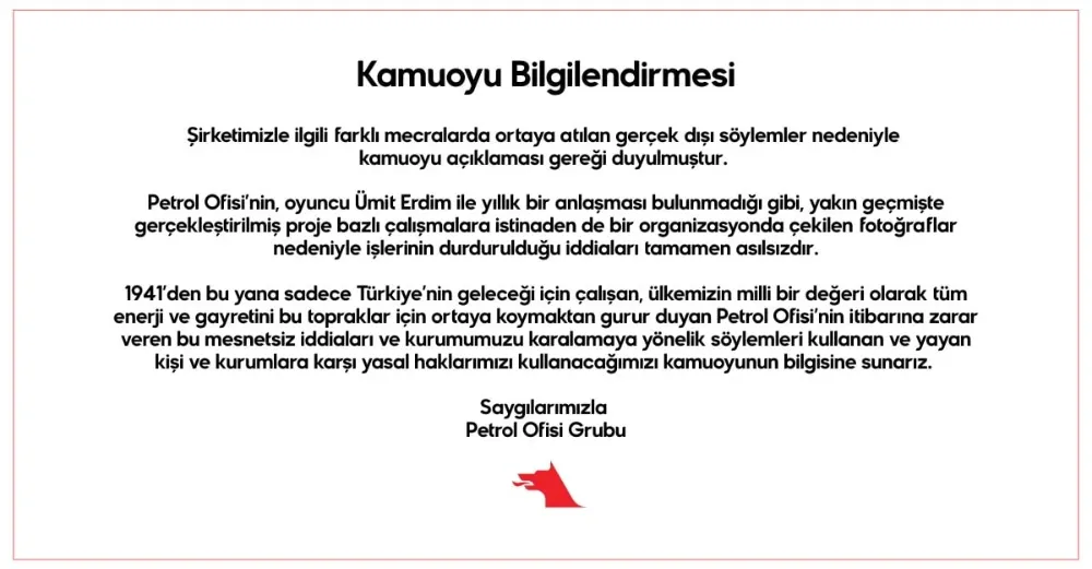  Ünlü Oyuncu Ümit Erdim’in Bilal Erdoğan İddiasına Petrol Ofisi’nden Yanıt