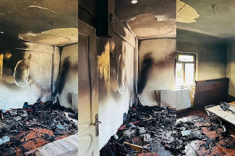 Elektrikli sobadan çıkan yangın evi küle çevirdi