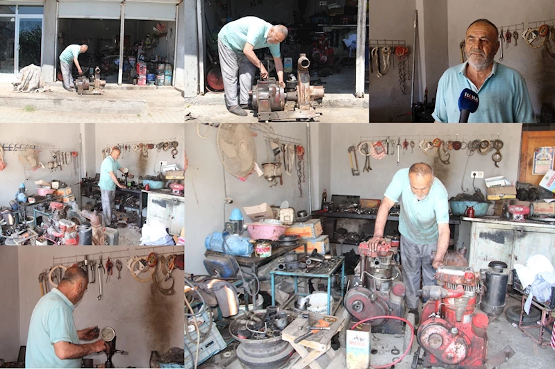 İlerleyen yaşına rağmen yarım asırlık tecrübesiyle sulama motorlarını tamir ediyor