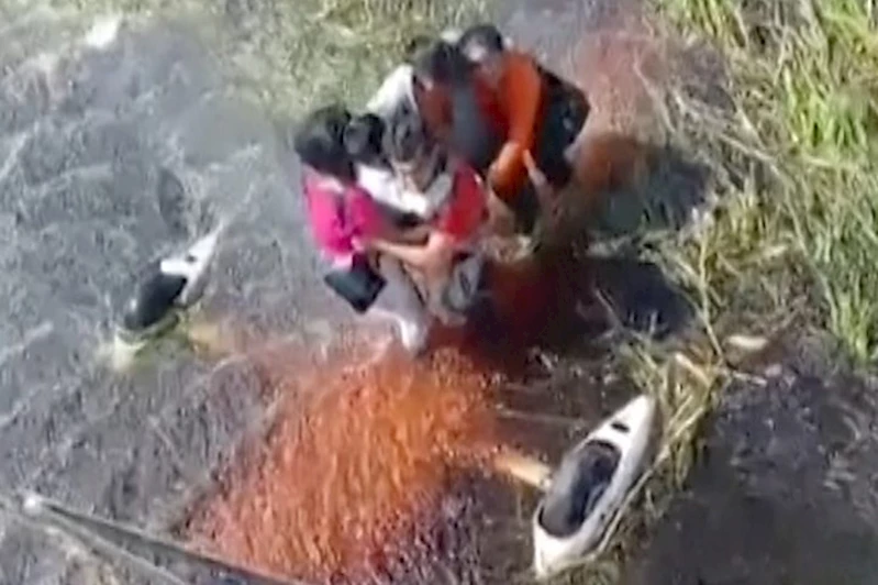 Bataklığa düşen uçağın yolcuları kurtarılmayı bekledi