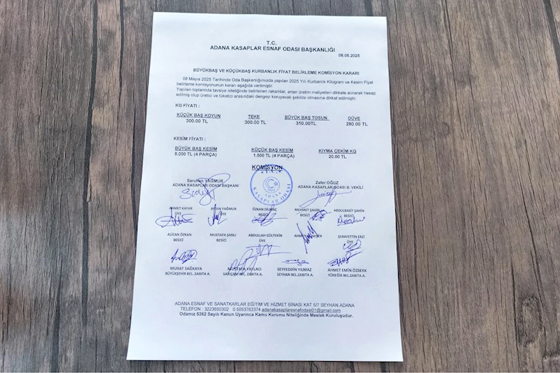 Adana’da 2025 yılı kurbanlık fiyatları belirlendi