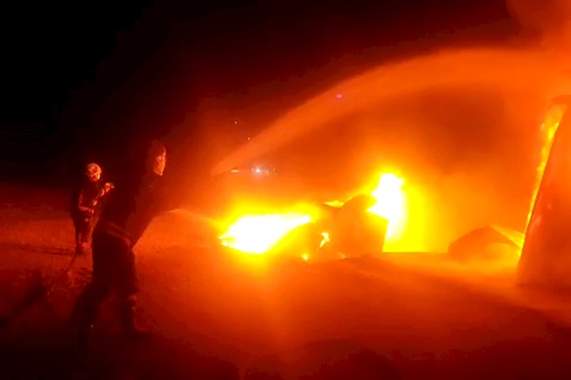 TOKİ şantiyesinde maddi hasarlı yangın 