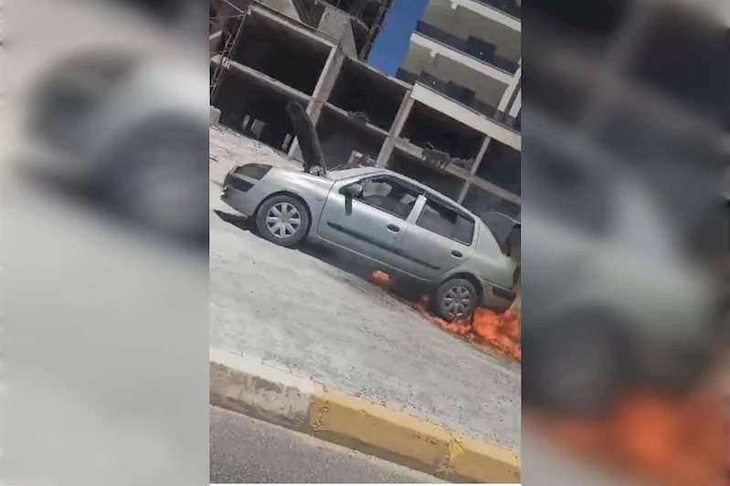 Mardin’de park halindeki LPG’li araç alev aldı