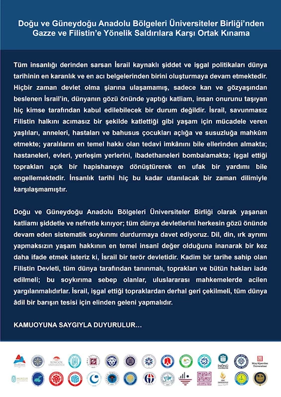 Doğu ve Güneydoğu Anadolu Üniversitelerinden İsrail’e Tepki  