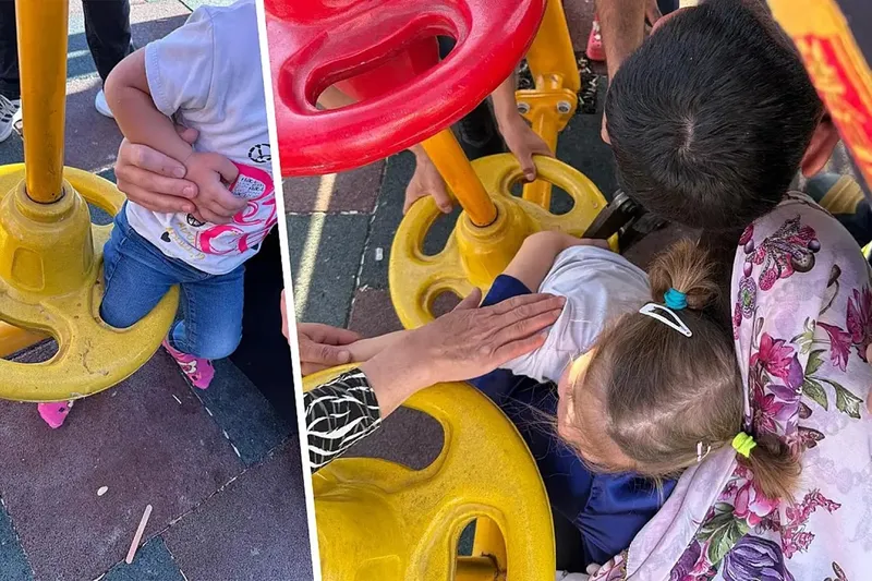  4 yaşındaki küçük kız oyun parkında ayağını oyun aletine sıkıştırdı